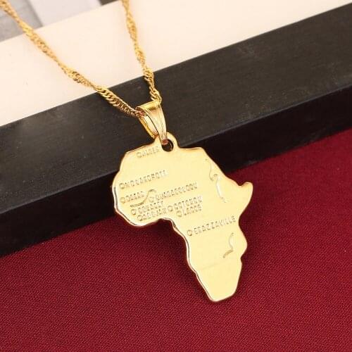 African Map Pendant Necklace Women Girl 24K Gold Color Pendant Jewelry Men African Map Hiphop Item Wholesale