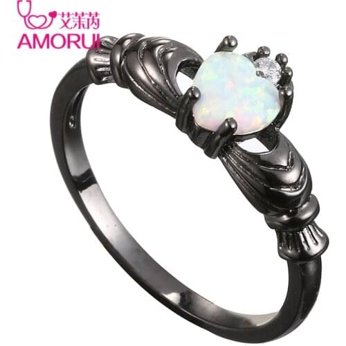 AMORUI Fashion Jewelry Heart Cut Rainbow Women Ring Colorful CZ Stone Wedding Rings for Women Black Gold Color Engagement Ring