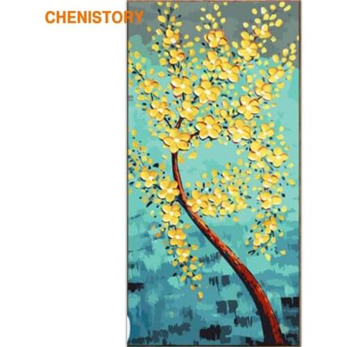CHENISTORY Frame Abstract Yellow Flowers DIY Painting By Numbers Acrylic Paint On Canvas Wall Art Picture For Living Room 60x120