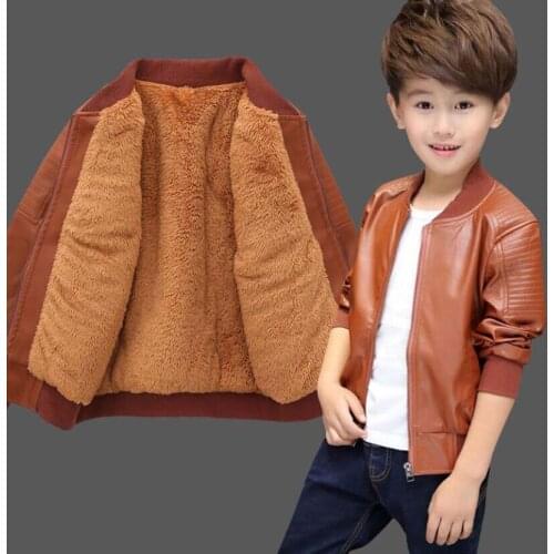 Baby boys PU leather jacket 4-13T children spring long sleeve coat kids winter velvet jacket boys cool warm coat boys clothing