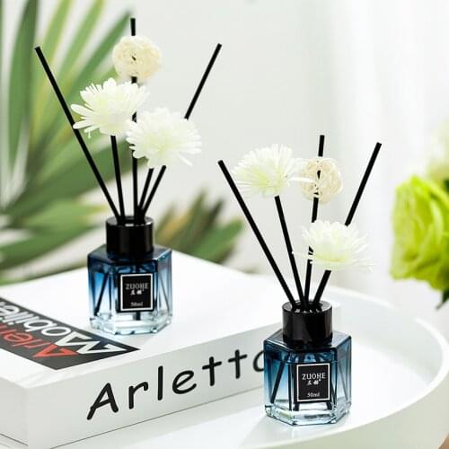 50ml Reed Oil Diffusers with Natural Sticks, Hexagon Glass Bottle and Scented Essential Oil 12-flavor for Home Decoration