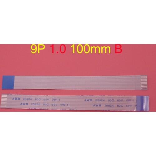 2pcs pcs 9pin FFC FPC flat flexible cable 1.0mm pitch 9-pin B-type reverse length 100mm ribbon flexible cable AWM 20624 80C 60V