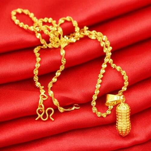 Fine Dubai 24K gold Jewelry necklace peanut pendant Necklace Sweater Chain choker Necklace for Women Adult ceremony gifts