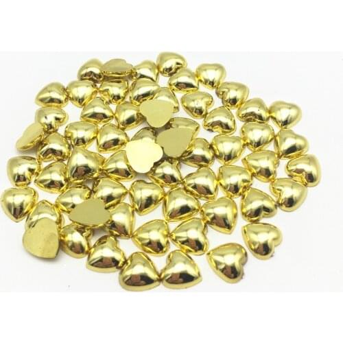 100pcs 10mm Shiny Silver/Gold Resin Heart Flatbacks Cabochons Embellishments For Cardmaking DIY Wedding Crafts