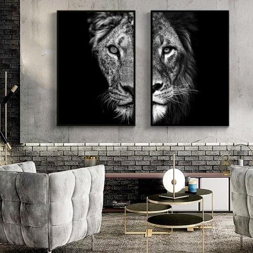 Canvas Painting Black and White Lion Home Bedroom Decor Wall Art Pictures for Living Room Corridor Decoration Posters and Prints