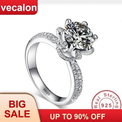 Vecalon Fine Jewelry 925 Sterling Silver Flower ring 5A Zircon Cz Diamont Engagement wedding Band rings for women Bridal Gift