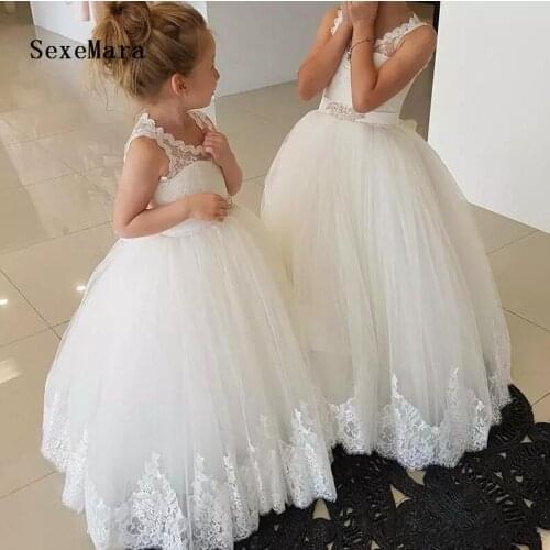 Lace Flower Girl Dresses For Weddings Puffy Tulle Little Princess Birthday Gown First Communion Dresses Custom Made