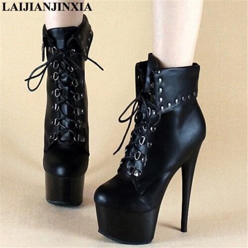 LAIJIANJINXIA New Women Sexy 15cm Thin High-Heels Platform Shoes Night Club Party Pole Dancing Shoes Ankle Boots Dance Shoes