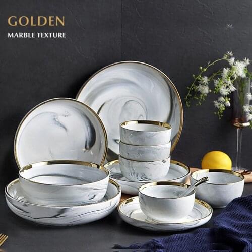 Marble Porcelain Dinnerware Set with Bowl,Dinner Plate,Dessert Plate Ceramic Dishes Plates for Food Salad Soup Bowl Restaurant