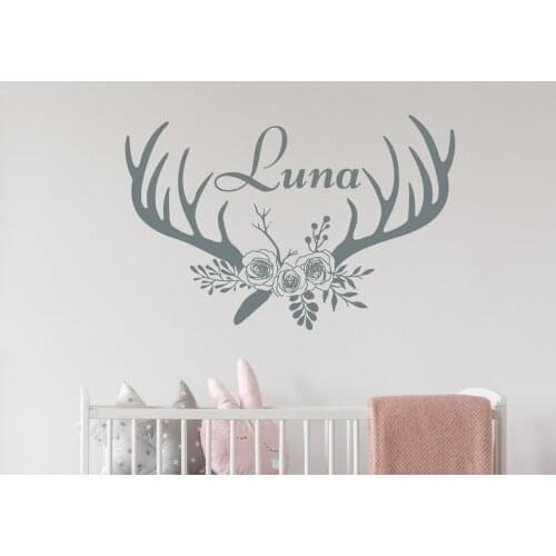 Antlers Customizable Name Wall Sticker Vinyl Sticker Girl Room Decoration Hunting Theme Wall Sticker Doorway Wall Decoration D10