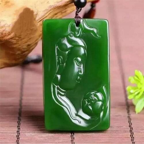 Natural Green Hand Carved Guanyin Jade Pendant Fashion Jewelry Mens and Womens Necklace Gift Accessories