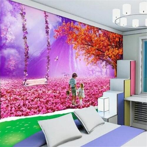 Beibehang 3d large wall wallpaper mural HD Pink beautiful fairy-tale world children dream paradise backdrop custom silk photo