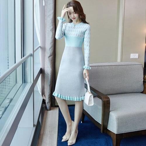 2020Autumn new Korean version of the slim slimming temperament sweater Tutu fashion fake two-piece dress tide