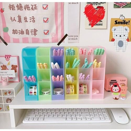 Macarons Color Simple Design Pen Holder Desktop Storage Box Cute Stationery Gift For Children School Office Supply