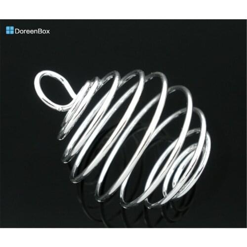 20 PCs Doreen Box Spiral Bead Cages Pendants Alloy Silver Color For DIY Jewelry Making Accessories 29x24mm, Hole: 5.5mm (B05928)