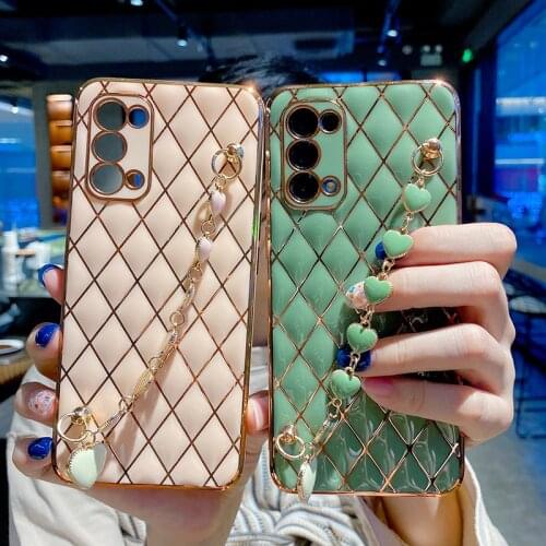 Luxury Heart Bracelet Plating Soft Silicone Phone Case For Samsung S21 Plus A52 5G A72 A12 A02S F62 A32 Wristband Back Cover