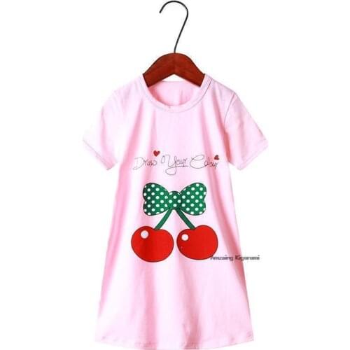 Girls Pink Cherry 2021 Spring 2-12 Years Nightdress Cotton Childrens Home Wear Nightgown Kids Print Pajamas Night Dress