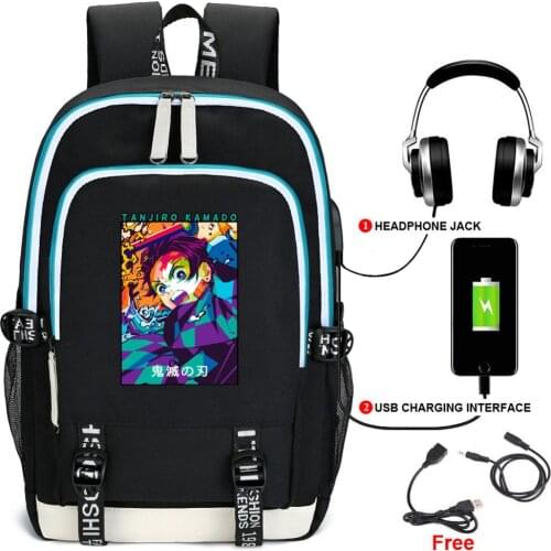 Demon Slayer Anime Back Pack USB Charging Laptop Backpack Oxford Bookbag Girls School Bags Large Travel bagpack Women Rucksack