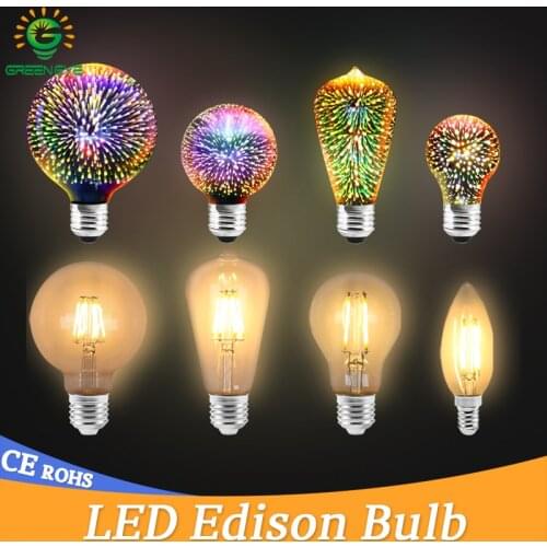 Led bulb E27 3D Decoration Holiday Light 220V Fireworks Edison led Lamp C35 ST64 A60 G80 G95 Retro Filament Lights Edison Bulb