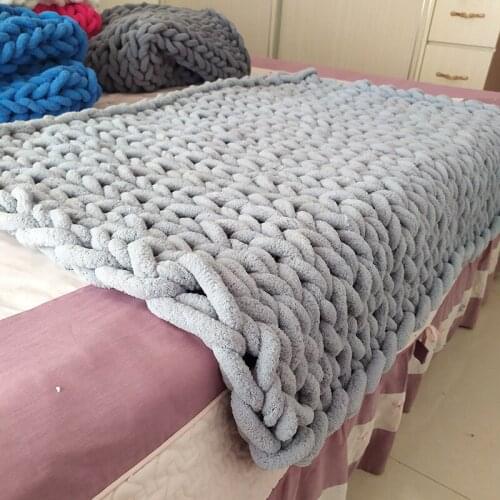 Handmade Thick Wool Knitted Blanket Coral Fleece Fabric Knitted Wool Blanket Sofa Cover Blanket Home Decoration