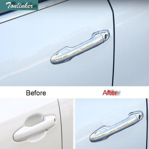 Tonlinker 8 PCS DIY Car styling ABS chrome Outside door handle light box case Stickers for TOYOTA HIGHLANDER 2015 accessories