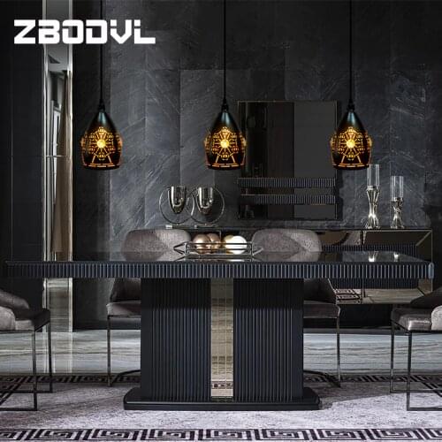 Vintage Nordic Pendant Lights E27 Hollow Black Retro Loft Iron Pendant Lamp Coffee Bar Kitchen Dining Room Hanglamp Lampshade