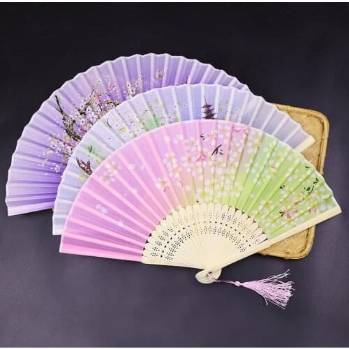 Vintage Style Folding Fan Chinese Pattern Art Craft Gift Home Decoration Ornaments Wedding Party Dance Hand Fan