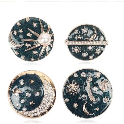 Cubic Zirconia God of Sun Galaxy Planet Brooches Women Fashion Geometric Circle Enamel Moon Badge Brooch Pins Brand Jewelry Z352