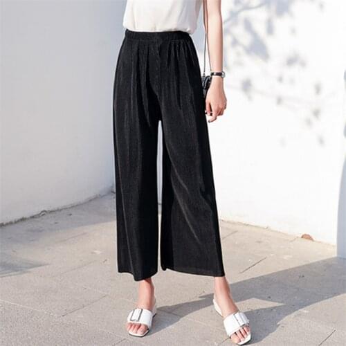2021 Summer High Waist Ankle-Length Straight Pants Women Black Gray Lavender Wide Leg Pants Korean Casual loose Holiday Trousers