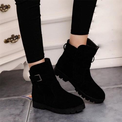Women Warm Snow Ankle Boots Buckle Match Solid Martin Boots Shoes High Quality Girls Hot Sale Winter Boots edf56