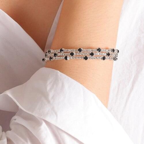 Fashion Multilayer Silver Gold Plated Bling Luxury Diamond Bracelet Adjustable Crystal Chains Resizable Bangle Bracelet Women