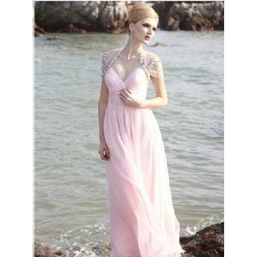 Free shipping 2019 new pink vestidos formales long chiffon floor length luxury banquet gowns elegant Graduation bridesmaid Dress