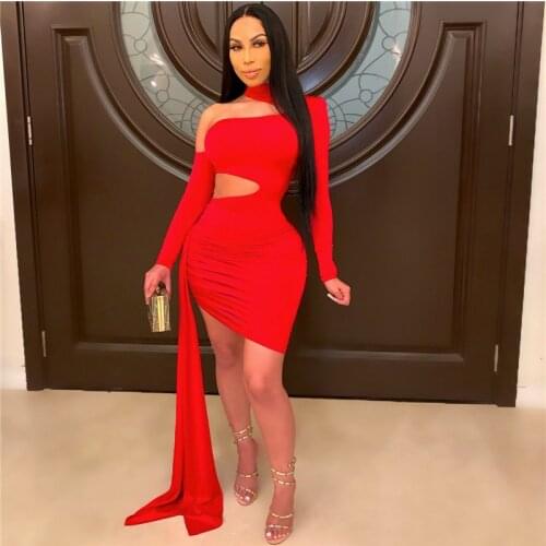2021 Women Sexy Off Shoulder Long Sleeve Pleated Bodycon Mini Dress with Side Lace Up Ribbon Hollow Out Night Club Party Robe