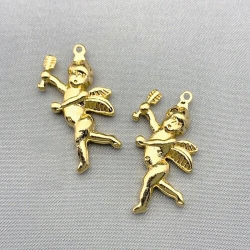 Gold Color Zinc Alloy Cute Cupid Angel Charms 28*14mm Metal Love God Arrow Pendant Charm Wholesale For DIY Necklace Accessories