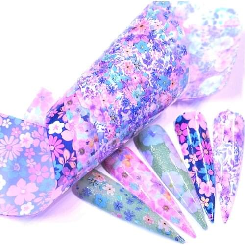 ZKO 15x4cm Nail Foils Fresh Flower Series Pink Blue Foils Paper Nail Art Transfer Sticker Slide Nail Art Decals Nails Accessorie
