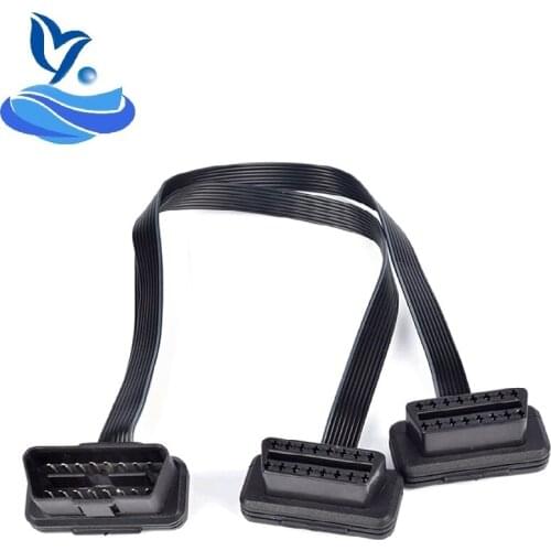 30CM OBDII Extension Dual Connector Y Splitter OBD OBD2 16PIN Male to Female Connection Flat+Thin as Noodle ELM327