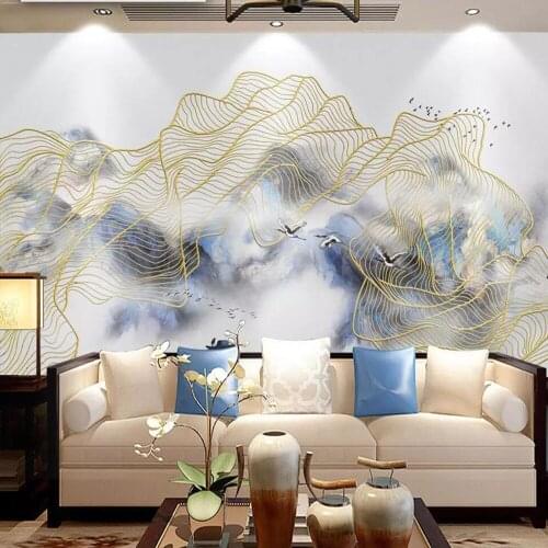 Milofi custom 3D wallpaper mural abstract oil painting landscape gold three-dimensional lines background wall decoration paintin