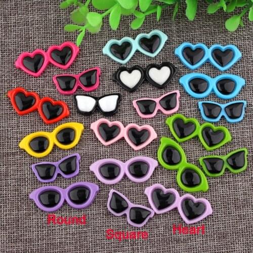 50pcs/Lot Heart Glasses Resin Flatback Cabochons Acrylic Heart Glasses Flat Back DIY Hair Bow Center Scrapbooking Decor Crafts