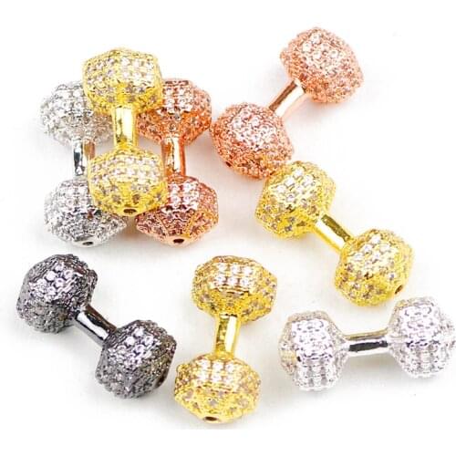 White zircon Weight lifting Dumbbell Pendant Copper Spacer beads Pave CZ Loose beads Jewelry bracelets making DIY Findings