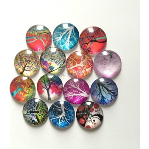 Free shipping (14pcs/lot)Various Trees Round Crystal Glass fridge magnet Cartoon message sticker Kitchen home Decoration