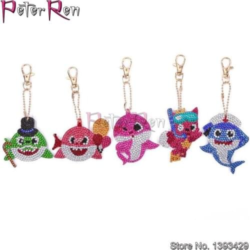 DIY Special Shaped Diamond Painting Keychain Cartoon fish Cross Stitch Pendant Full Drill Embroidery Women Bag Key Chain Gifts