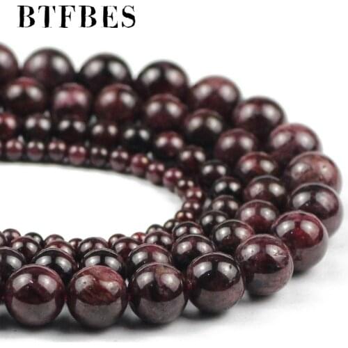 BTFBES Natural Stone Beads Round Dark Red Garnet Spacer Loose beads for Jewelry Making DIY Bracelet Necklace 4 6 8 10 12MM 15