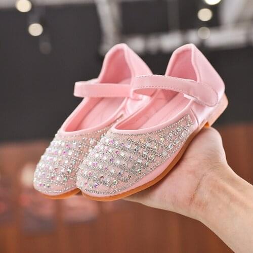 2020 Princess Kids Leather Shoes For Girls Colorful Crystal Casual Children Flat Heel Girls Shoes Rhinestones White Black Pink