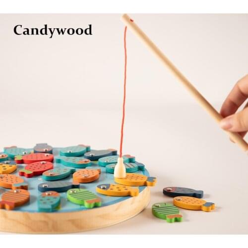 Kids Magnetic Fishing Game 26 Pcs Fish Cat Catching Fish High Grade Basswood Children Magnetic Fishing Toys For Development
