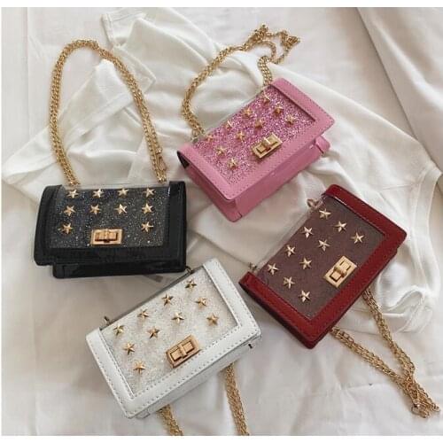 DHL 10 pieces Sequined Shoulder Bags For Women Star Rivet Handbag Female Summer Beach Flap Bag Transparent Purse