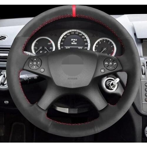 DIY Black Faux Leather Car Steering Wheel Cover For Mercedes Benz W204 C-Class 2007-2010 C280 C230 C180 C260 C200 C300