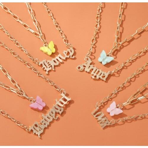 Double Acrylic Butterfly Necklace Letter Angel LOVE Pendant Babygirl English Letter Necklace Fashion Jewelry Wholesale