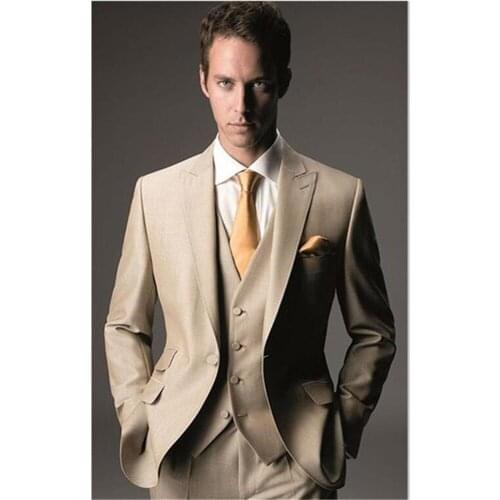 Elegant Dark Grey Men Suit Bridegroom Tuxedos Business Formal Meeting Wear Mens Suits Best Man Tuxedos (Jacket+Pants+Vest)