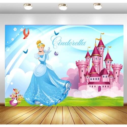 Customized Princess Backdrop Cinderell Castle Girls Birthday Party Photo Background Baby Shower Photocall Prop Decor Banner
