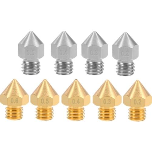 Uxcell 2-5pcs 0.2mm 0.3mm 0.4mm 0.5mm 0.6mm 3D Printer Nozzle Head M6 Thread Replacement for MK8 1.75mm Print